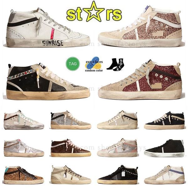 Designer High Tops Shoe Mid Star Women Chaussures Léopard Imprimé Pink-Gold Glitter Classic White Do Old Dirty Leather Famous Sneakers Nouveaux arrivants High Top Trainers