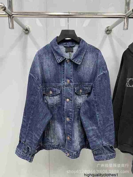 Designer haute version automne et hiver industrie lourde lavage dégradé jeans style unisexe denim veste écologique TZS4