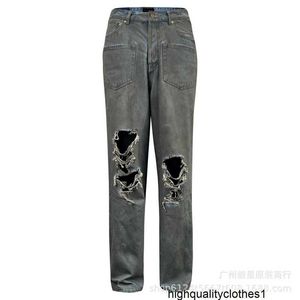 Designer Hoge versie B-familie 23SS herfstwinter casual en veelzijdige gewassen en versleten versleten jeans met omgekeerde zak voor heren en dames CHJG