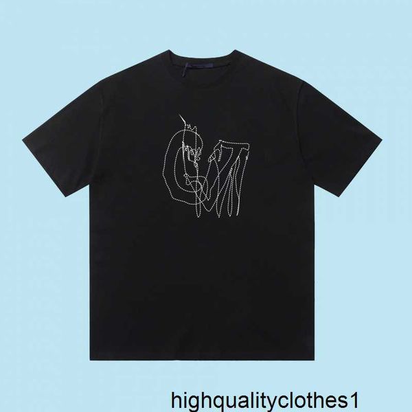 Diseñador Versión alta burro hogar delantero y trasero bordado patrón de sonido eléctrico contraste negro manga corta cuello redondo camiseta versátil moda hombres y mujeres H1