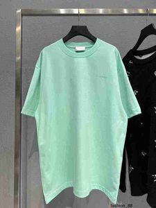 Designer High Version Fashion B Home Front en Achter Borduurwerk Kort mouw Casual losse mint Green T-shirt Modemerk vast Weef Fixed Dye Pure Cotton 1DFJ