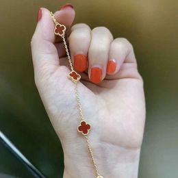 Diseñador Versión alta Van Classic V Gold Mini Clover Bracelet for Women 18k Rose Blanco Fritillaria Red Calcedonia