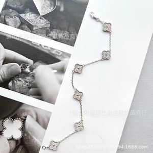 Designer Hoge Versie van Clover Six Flower Bracelet 18K Natural White Fritillaria Volledige diamant Mini Fashion Grade V Gold