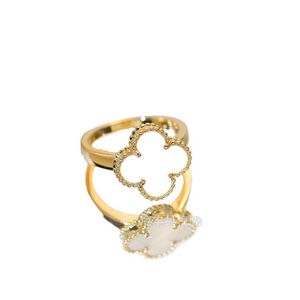 Ontwerper Hoge versie Van K Gold Clover Ring Natuurlijk Wit Fritillaria Persoonlijkheid Lucky Flower Agate met diamantvinger O 0LCM