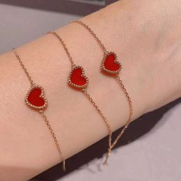 Ontwerper Hoge versie Van Red Heart Bracelet 925 Sterling Silvertated 18K Gold V Womens Sieraden met logo
