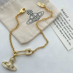 Designer Hoge versie Westwood Volledige diamantveiligheid Pin Bracelet Saturn veelzijdig temperament als een geschenk voor vriendin