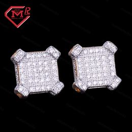 Designer Hip Hop 10mm Shine Moissanite Square Iced Out Unisex Hiphop Fashion Jewelry Gold Ploated Oorrings