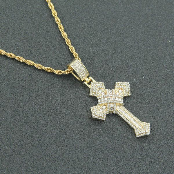 Collier Hip Hop de styliste avec pendentif croix en diamant 3d, personnalisé, boîte de nuit, tendance, bijoux