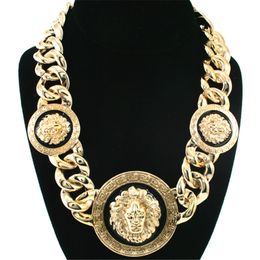 Nouveau design Hip Hop Collier Tête de Lion Pendentif Rond Colliers pour Hommes Femmes Or Argent Chunky Chaîne Déclaration Collier Bijoux De Fête Cadeaux