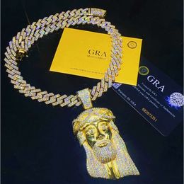 Designer Hip Hop Wuzhou Bijoux personnalisé Hip Hop 925 Collier en argent sterling VVS Moisanite Big Jesus Head Pendant