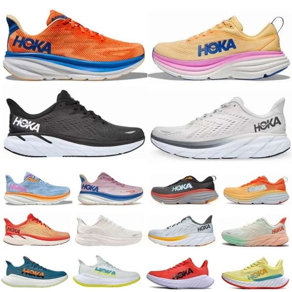 Designer Hokah Bondi 8 Hokahs Chaussures Femmes Running Shoe Clifton 8 Clifton 9 Sneakers Triple Black Blanc Aquarelle Lunar Rock Rock Blue Fog Red Sport Men Femme Trainers