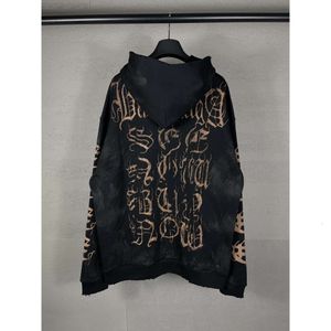 Designer Sweat à capuche Balanciaga Paris B Home High Edition 23 Nouveau Sanskrit Peint à la main Graffiti Wash Water Old Worn Zipper Cardigan Sweat à capuche