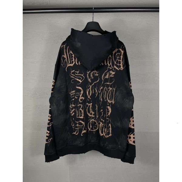 Designer Sweat à capuche Balanciaga Paris B Home High Edition 23 Nouveau Sanskrit Peint à la main Graffiti Wash Water Old Worn Zipper Cardigan Sweat à capuche