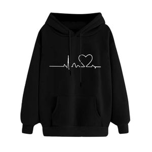 Designer Hoodie Heart Graphics Long Sleeve Drawstring Pull Sweats Loose Hooded Blouse with Pocket