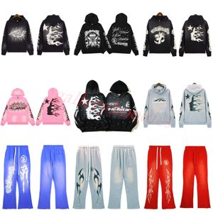 Sweat à capuche de créateur Hellstar Hoodies Men Pullover Spiderweb Star Flash Long Mancheve Street Hip-Hop Sweatshirts Blue Red Gris Black Blanc Blanc Yoga Hoodies Vintage 5A