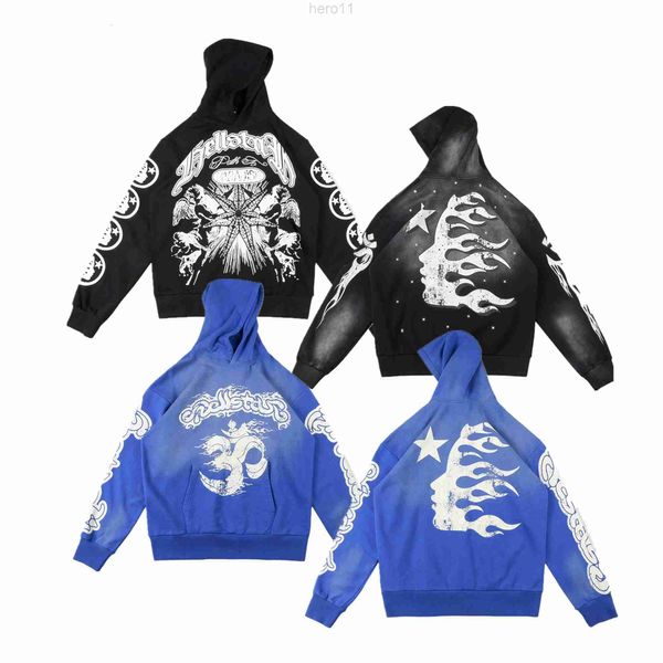 Sweat à capuche designer Hellstar Hoodies vintage Aged Wash Sweatshirts Portrait High Street Tide Hip Hop Téléfotté des pulls peints à la main HOODYS HF0J