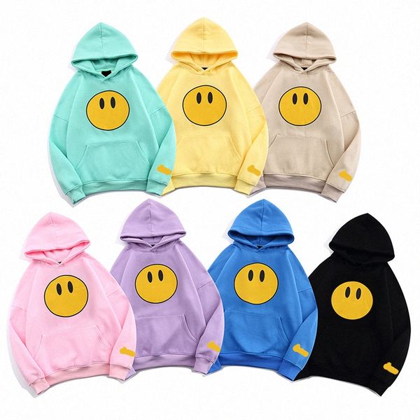 Diseñador con capucha Hombres Drews Impresión Casa Sonrisa Amarillo Vintage Smiley Carta Imprimir Sudadera Mujer Camiseta Manga larga con capucha