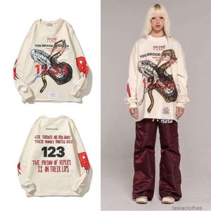 Designer Hoodie Heren Sweatshirts Mode Streetwear Rrr123 Schets Snake Wash Vintage Borduren Los T-shirt met lange mouwen Fogs Ronde Hals Trui Heren