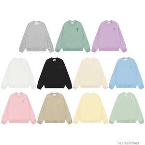 Sweat à capuche pour hommes Sweatshirts Mode Streetwear Ami American Macaron Même Couleur Amour Broderie Printemps Automne Couple Pull Col Rond Hommes Casual Lâche Top W