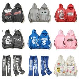 Designer Hoodie Pullover für Männer und Frauen Street Hip Hop Langarm Hosen Set Sweatshirt Retro Alphabet Print High Hell Star Grau Blau Hoodies 6SEL