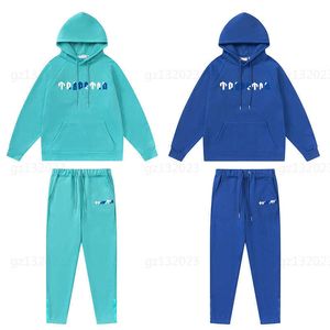 Designer Hoodie Costume Mens Survêtement Deux Pièces Ensemble Blanc Et Bleu Serviette Broderie Sweat À Capuche Rembourré Avec Pantalon De Jogging Décontracté Trapstar Costume