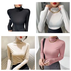 Designer Sweat à capuche Femme Chemises Blouses Femmes Top Col Haut Manches Longues Coton régulier Femme Slim Style Avec Budge Cou Tees Tops S-3XL