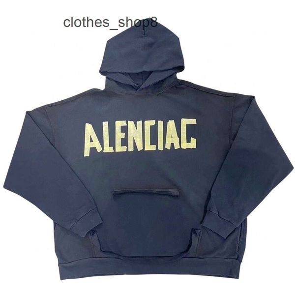 Diseñador sudaderas con capucha hombres sudadera con capucha balencigs suéter para hombre sudadera versión correcta París cinta amarilla versátil hombres mujeres versátil vendaje de papel DCGD