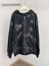 Designer hoodies mannen hoody Balencigaas Heren trui Sweatshirt Herfst Nieuwe Parijs Wassen Destroy Mud Dye Do Dirty Graffiti Capuchon Losse Rits Vest Jas YIIE