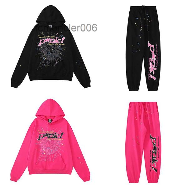 Sudaderas con capucha de diseñador Sudadera con capucha de araña Sp5der Conjunto de ajuste de diamante gráfico rosa Tela de rizo engrosada Athleisure Estampado en caliente Impresión de espuma Algodón de gran tamaño 0P62