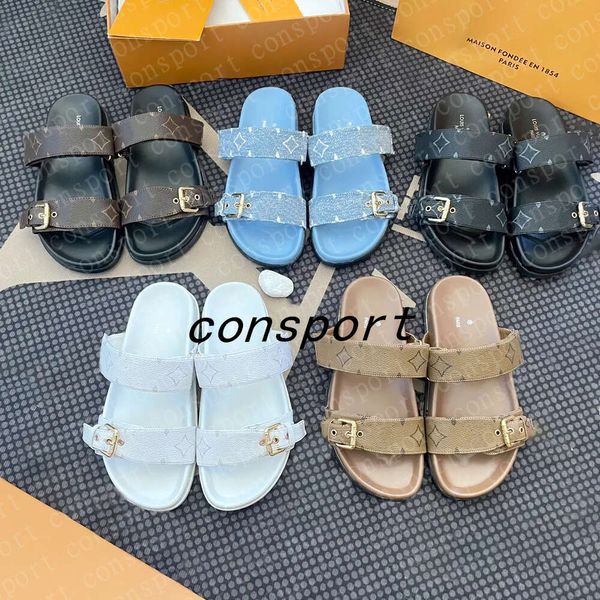 Sandales Designers Sliders Bom Dian Sandale en cuir authentique en cuir Sandale Womans Homme Slippers Chaussures Summer Beach Sandale Gladiator Mules Hasp New Flat Slide 35-45