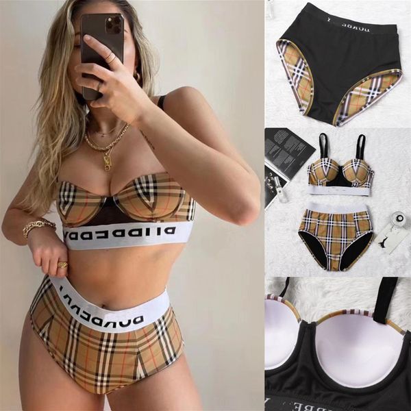 Designer Hot Sell Bikini Poitrine Rassemblement Femme Sense Beach Maillot de bain Été Maillot de bain Sexy Sling Strap Bur Design Modèle Plaid Maillot de bain Haute Qualité Taille Femme S / XL