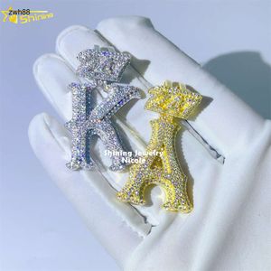 Designer vente chaude bijoux de mode Hip Hop Moissanite diamant 1 initiale Cursive personnalisé 925 en argent Sterling lettre pendentif