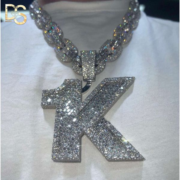 Diseñador Venta caliente Hip Hop letra personalizada Iced Out S925 VV D Moissanite letras K colgante collar con joyería de cadena cubana