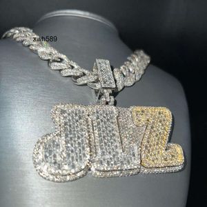 Designer Vente chaude S925 Hip Hop Bijoux Mens Glacé Numéro personnalisé Nom Lettre initiale 925 Sterling Argent VVS Moissanite Diamant Pendentif
