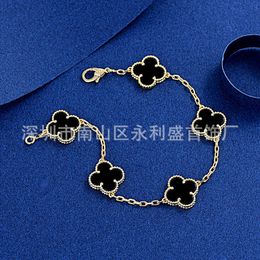 Designer Hot Selling Van Four Leaf Clover High versie vijf Flowered Bracelet Women Geplaatste 18K Rose Gold Single Fritillary Jade Pulp K Sieraden met Logo