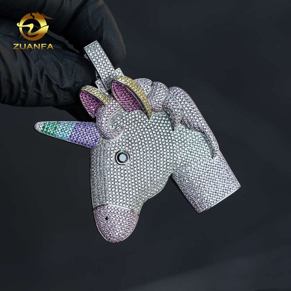 Diseñador Venta caliente ZUANFA joyería personalizada de Hip Hop unicornio de la suerte AAAAA + colgante de plata 925 para niños, mujeres y hombres