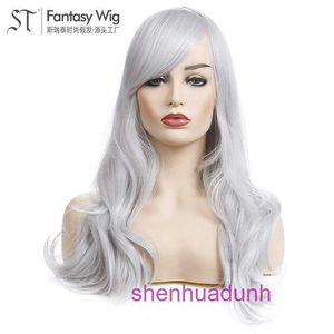 Designer Wigs humains cheveux pour femmes perruque de soie à haute température Silk Silverwigs Silver Grey Long Curly White Womens