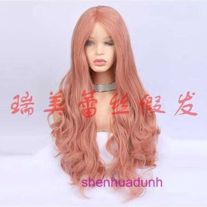 Designer Wigs Human Hair for Women Smoke Pink Center Split Synthetic Synthetic Lace Front Wig Roll Wave