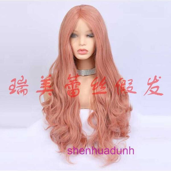 Designer Wigs Human Hair for Women Smoke Pink Center Split Synthetic Synthetic Lace Front Wig Roll Wave