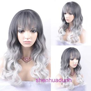 Ontwerper Human Wigs Hair For Women Wig Cosplay Anime Wig Gradient Long Curly High Temperaty Silk