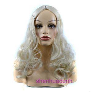 Designer Human Wigs Hair For Women Wig Headdear White Split Pony Long Curly Big Wave Beige Wig