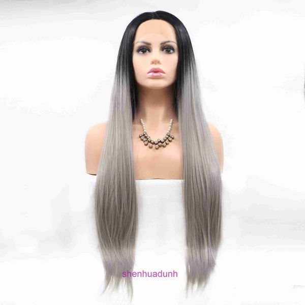 Diseñador de pelucas humanas Cabello para mujeres Temporada de peluca Especial gris negro Gradiente largo de gradiente Color