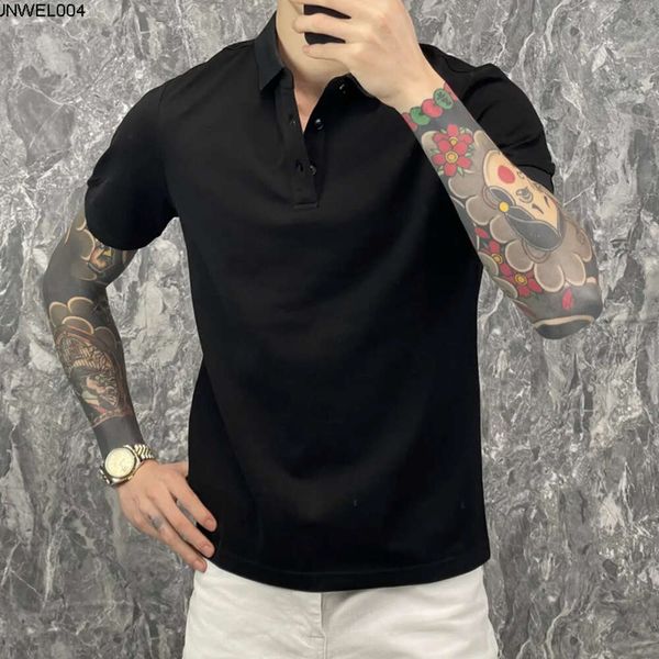 Designer Internet Famous Polo noir à manches courtes avec col T-shirt pour hommes Printemps / Été Couleur unie Slim Fit Tendance du bas