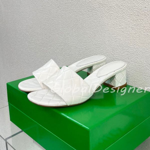 Designer Intreccio Sandales Chunky Talon chaton Mules décontractées Femmes Chaussures Slippers Flat Tongs Flip Fashion Logles de peau d'agneau Softs