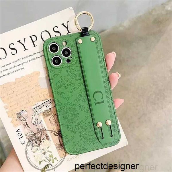 Diseñador IPhone 14 13 12 Pro Diseñador Fundas de cuero para teléfono Funda con estampado clásico Funda protectora para carcasa móvil Patrón verde Cobertura ajustada con correa2WGA