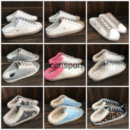 Designer Italië merk Goldenlies Sneaker Dames zomerpantoffels Casual schoenen Winterwollen schoenen Pailletten Klassiek Wit Do-Old Dirty Spuer-star Sabot Slipper Slides