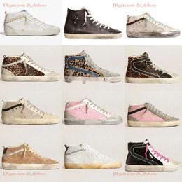 Designer Italie Marque Sneaker Mid Star Chaussures dorées Femmes Imprimé Léopard Rose-Or Glitter Classique Blanc Do-old Dirty Designer High Top Style Chaussure