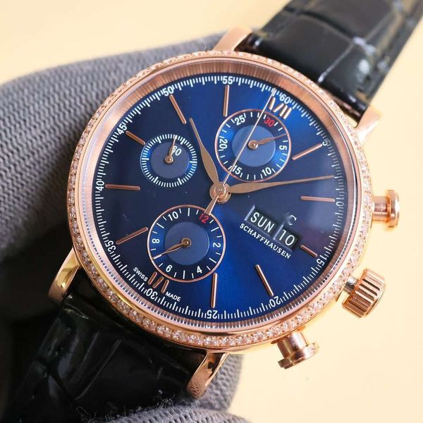 Designer IWC Watch Mens Portofino Chronograph Menwatch All Dial Travail Calendrier Calendrier UHR Diamond Bezel 5A Mouvement mécanique automatique de haute qualité Montre Z66B