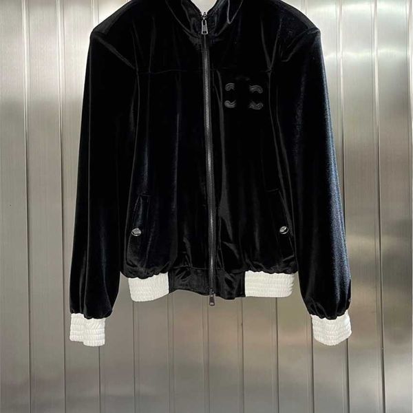Veste de créateur vestes d'hiver pour femmes CE velours costume décontracté manteau à glissière pantalon droit couture noir et blanc broderie design ensemble deux pièces