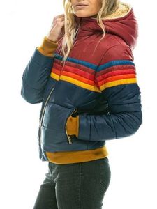 Chaqueta de diseñador para mujer 2023, chaqueta fina con capucha de invierno para mujer, Parka con estampado de arcoíris a rayas de algodón para abrigo de talla grande